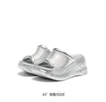 Chunky Sole Metallized Leather Slippers