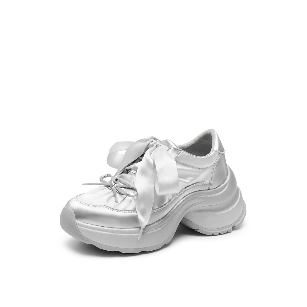 Satin and Calf Leather Sneakers